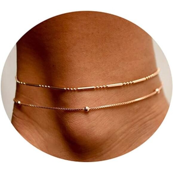 Dainty Layered Anklet,14K Gold Filled CuteBeads Satellite Chain Heart BohoAnklet - Picture 1 of 8